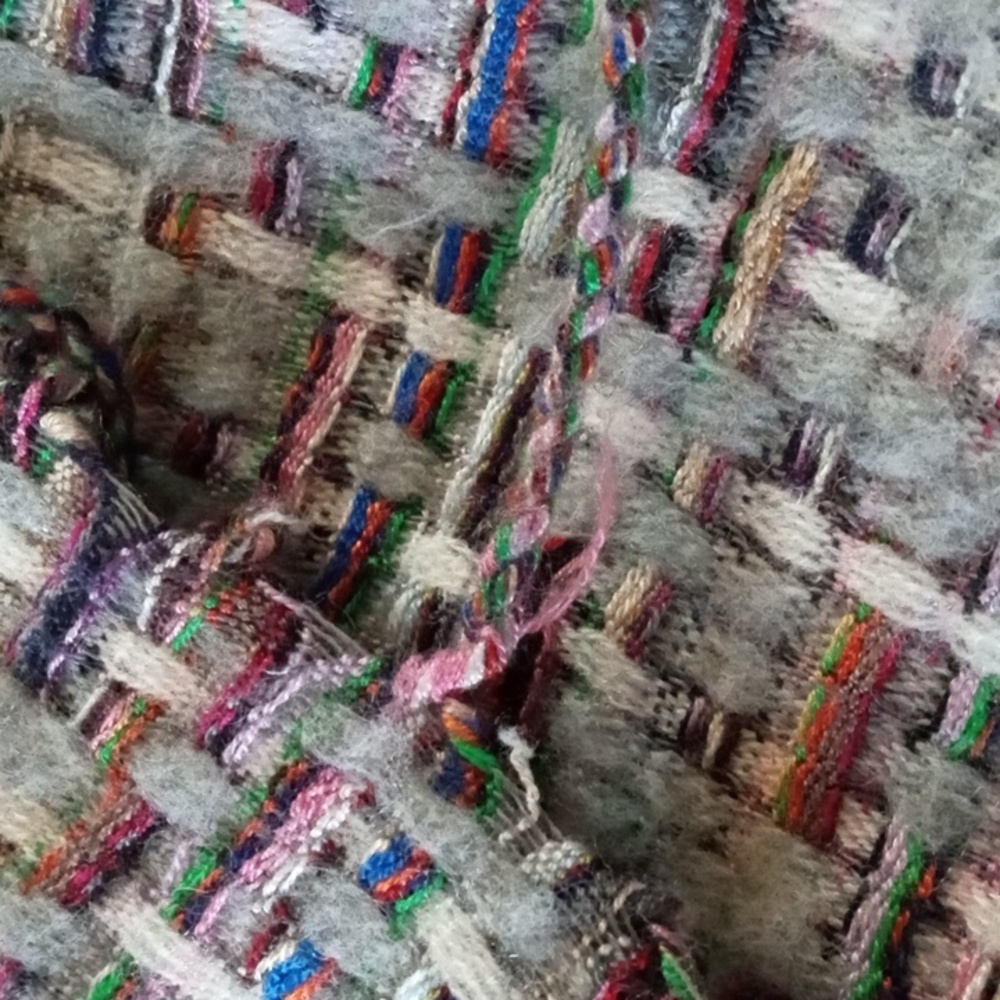 Diomi Boucle Multicolor Woven Wrap With Fringe And Fur Trim (Mink?) - Picture 9 of 10